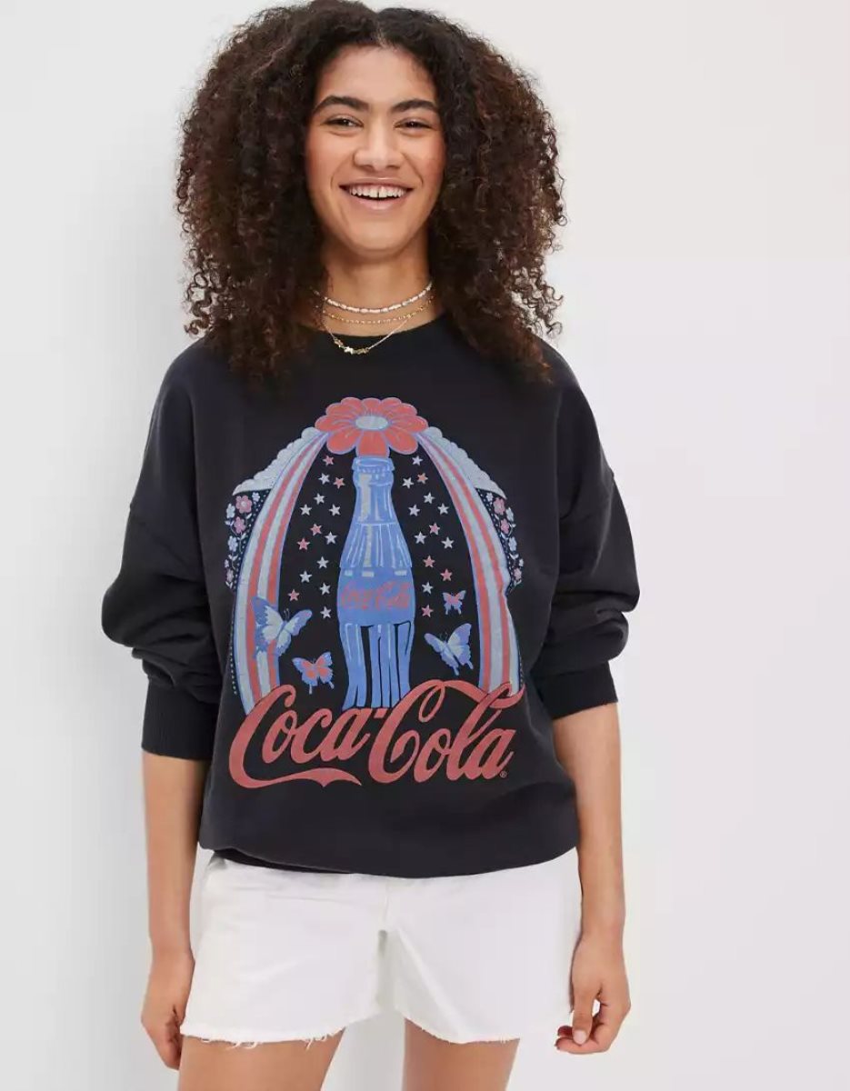 T Shirt Graphique American Eagle AE Oversized Coca Cola Noir Femme | RGJ-28365442